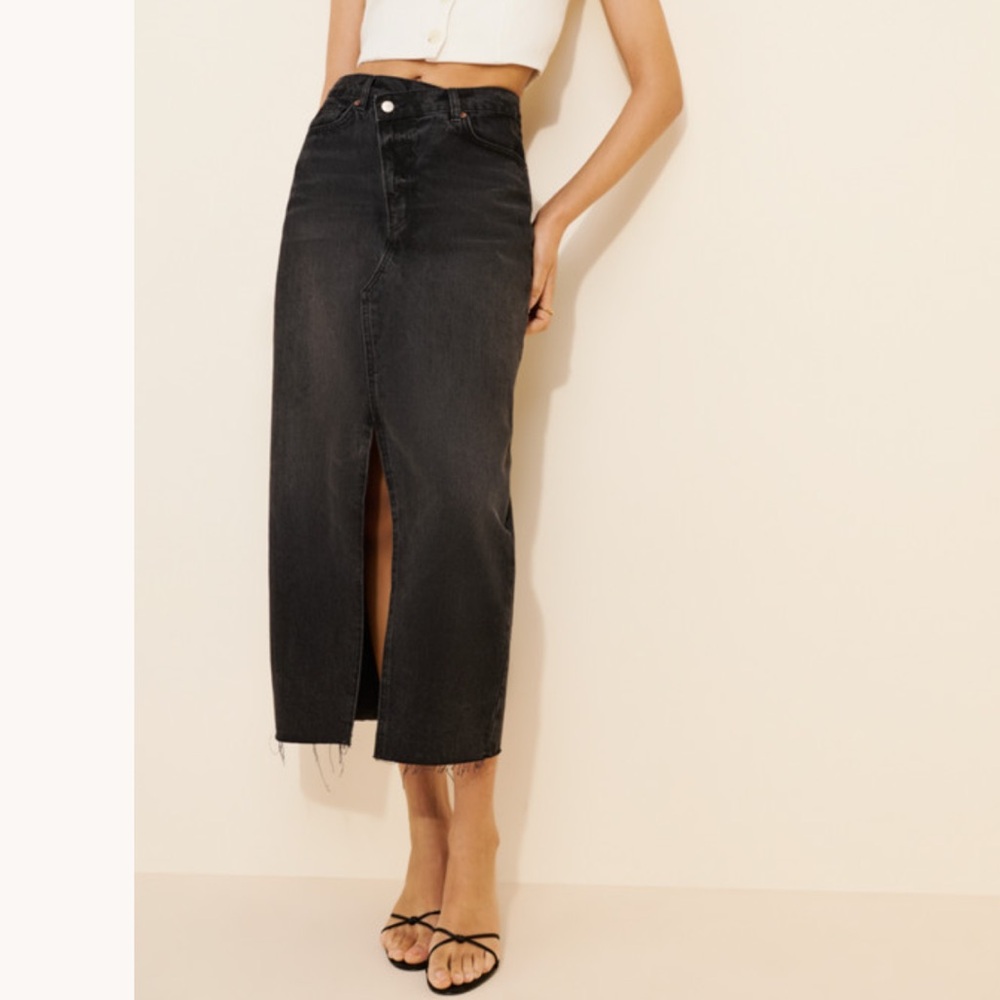 Reformation Nila Long Denim Skirt Black